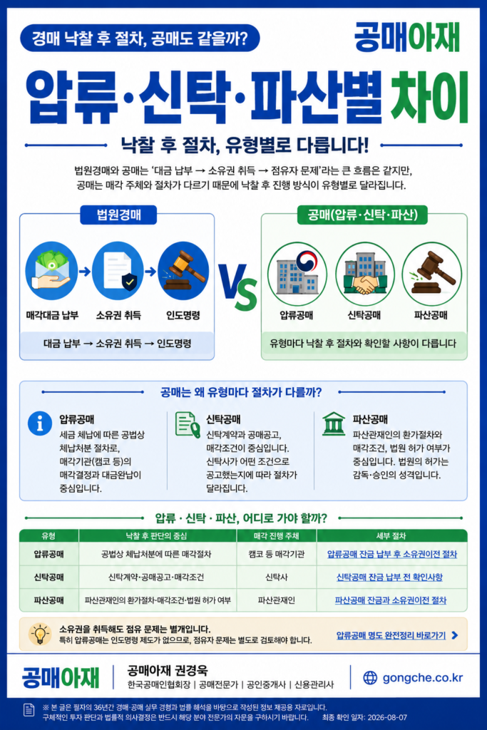 공매 낙찰 후 압류공매·신탁공매·파산공매별 절차와 판단 기준 비교
