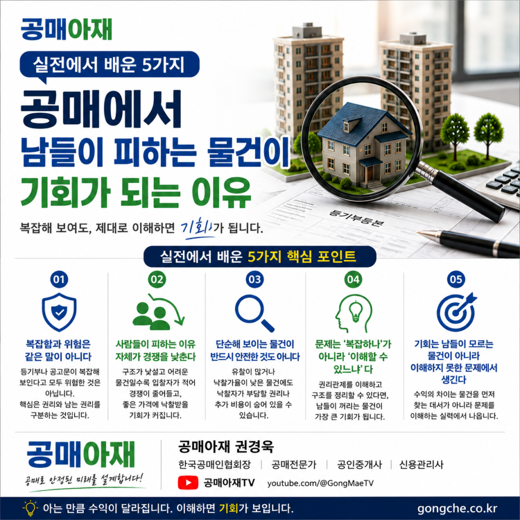 공매에서 복잡함과 위험을 구분하고 남들이 피하는 물건의 기회를 판단하는 5가지 원칙